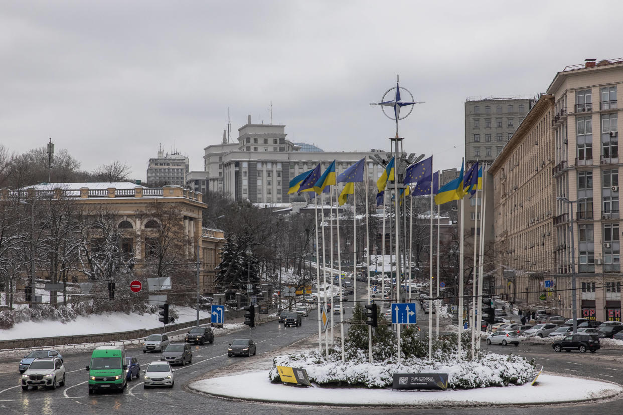 La place de l’Europe dans le centre-ville de Kiev, en Ukraine, le 15 décembre 2023.