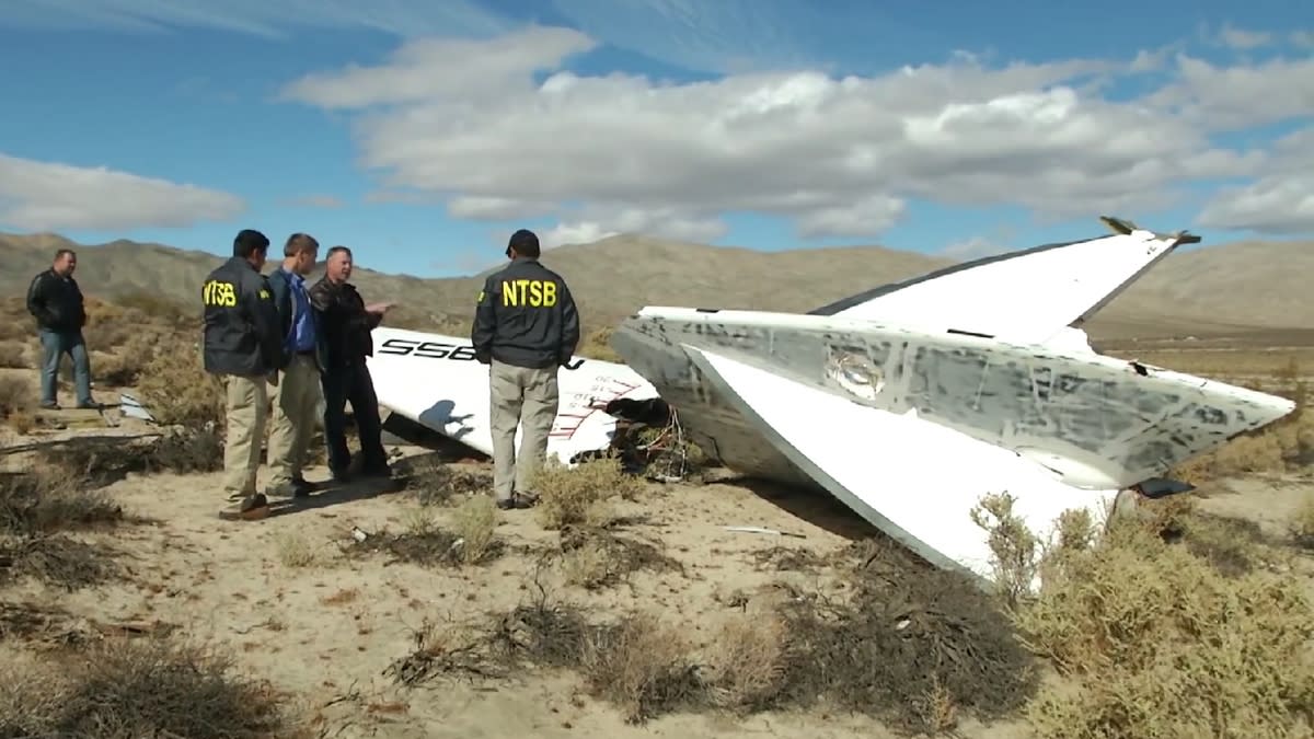  The wreckage of Virgin Galactic's SpaceShipTwo spaceplane that crashed in 2014, killing one of its pilots. 