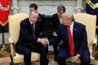 U.S. President Donald Trump meets with Turkey's President Erdogan at the White House in Washington