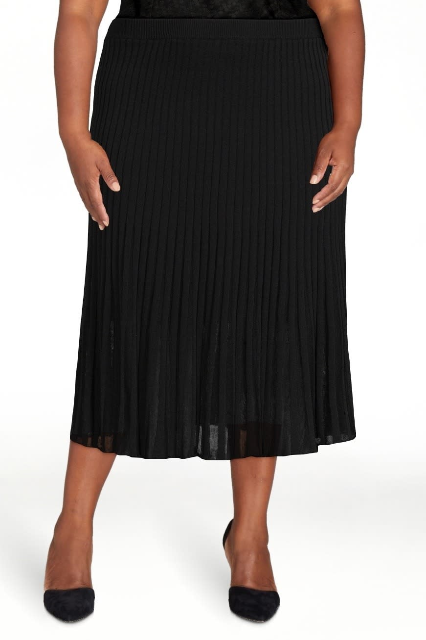 model wearing the black skirt