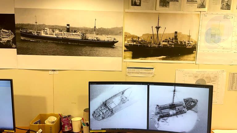 Imágenes del Montevideo Maru en las pantallas de la Fundación Silentworld