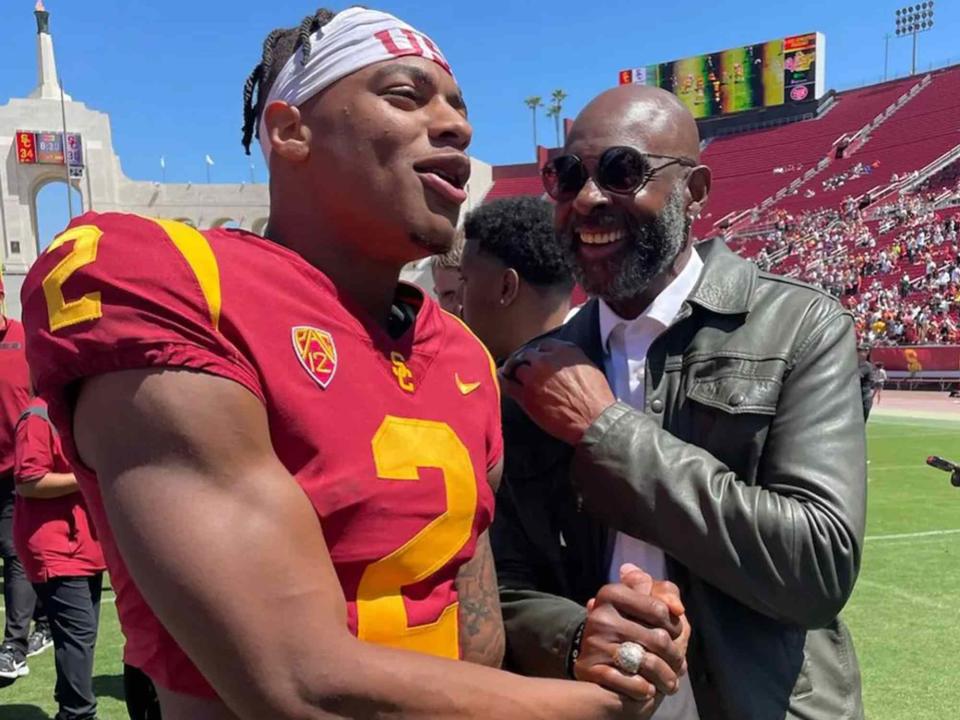 <p>Jerry Rice Instagram</p> Jerry Rice and his son Brenden Rice on Jerry