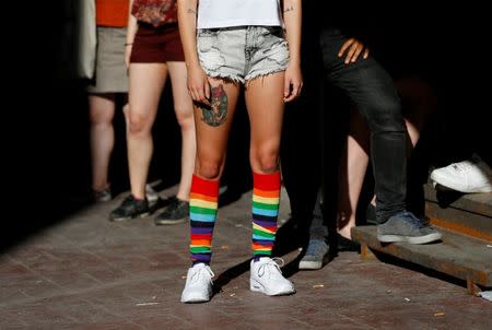 LGBT rights activists try to gather for a pride parade, which was banned by the governorship, in central Istanbul, Turkey, June 25, 2017. REUTERS/Murad Sezer