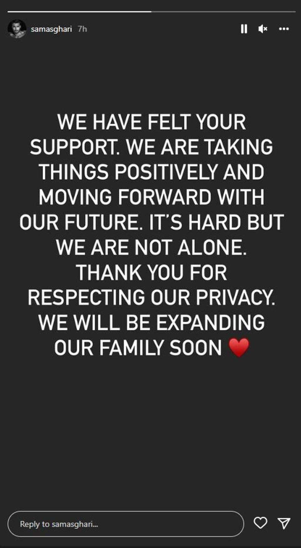 Sam Asghari shared this statement on Instagram Stories (Sam Asghari / Instagram)