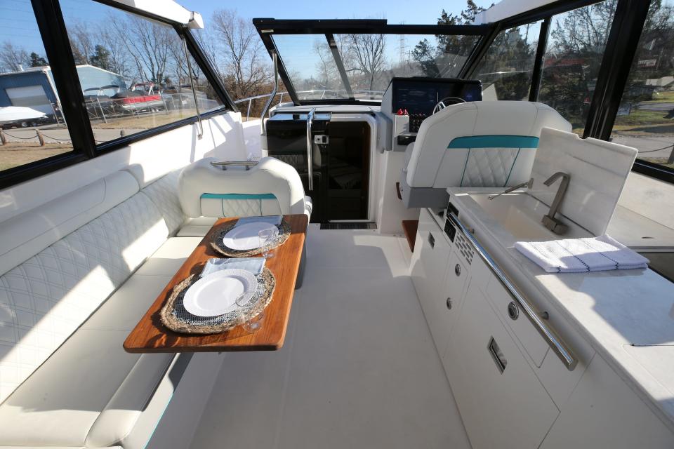 Open air salon and galley in the Regal 36 Grande Coupe at Marine Sales & ServiceOpen air salon in the Regal 36 Grande Coupe at Marine Sales & Service