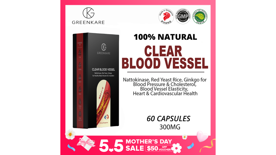 Clear Blood Vessel - Blood Pressure & Cholesterol, Blood Vessel Elasticity, Heart & Cardiovascular Health | 60 Veg Caps. (Photo: Lazada SG)