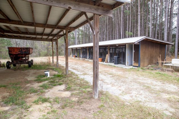 The hanger and dog kennels are seen where the bodies of Paul and Maggie Murdaugh were found.