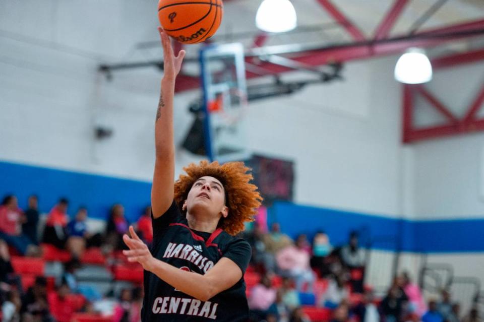 Harrison Central’s Larissa Hubbard goes for a layup during a game against Pascagoula at Pascagoula High School on Tuesday, Dec. 5, 2023.