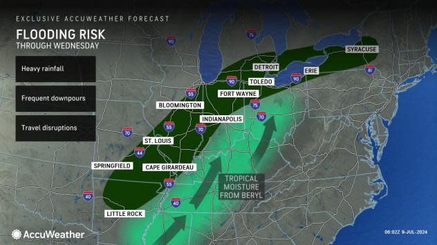 Tropical Depression Beryl flooding risk as the system moves north July 9, 2024.