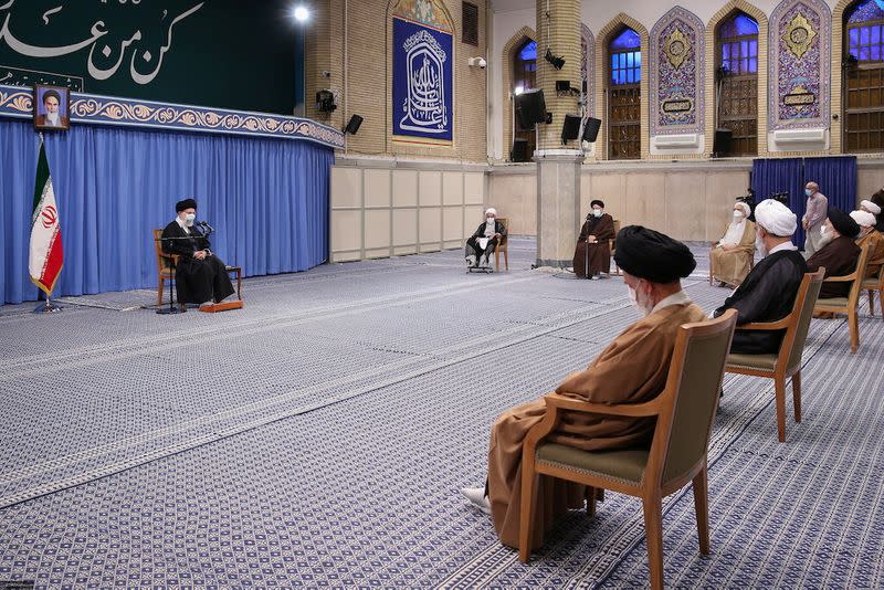 Iran's Supreme Leader Ayatollah Ali Khamenei meets members of the Assembly of Experts in Tehran