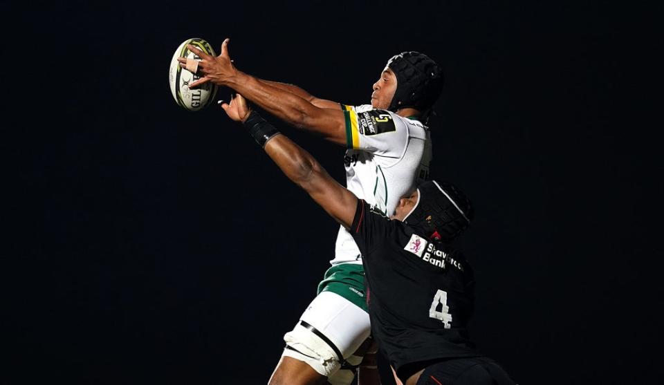 Saracens’ Maro Itoje battles in a line out with London Irish’s Chunya Munga, during the EPCR Challenge Cup, Pool C match at the StoneX Stadium (David Davies/PA) (PA Wire)