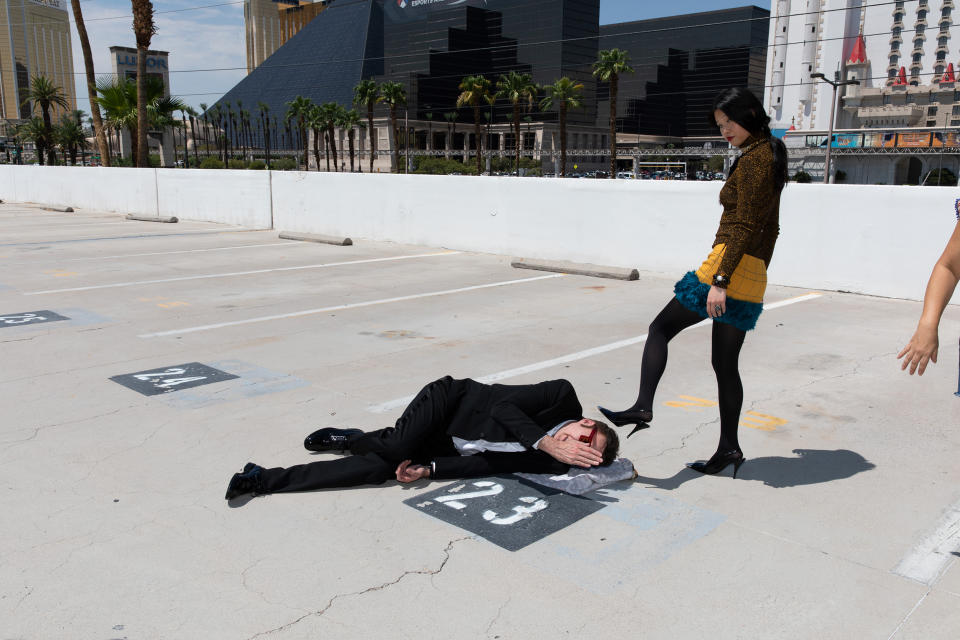 The couple also heated things up in a Las Vegas parking lot.  (Noah Dillon / Flaunt Magazine)