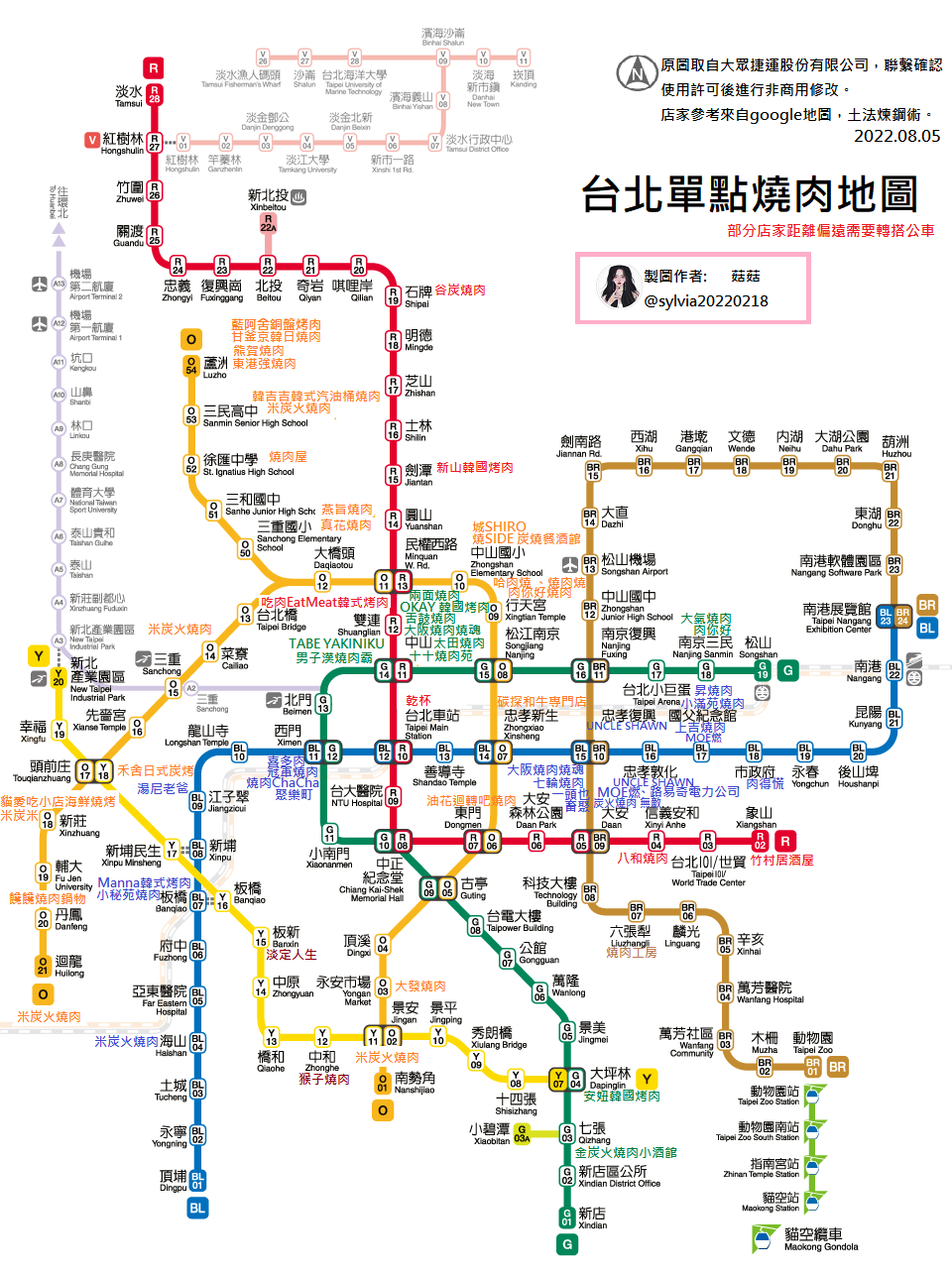 有網友整理出9大「台北捷運美食地圖」。（圖片來源：作者提供）
