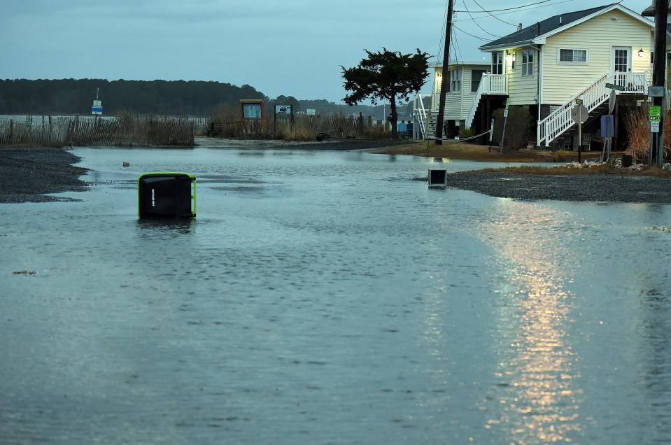Heavy rain from a storm that began on Tuesday January 9, 2024 flooded streets in Dewey Beach.