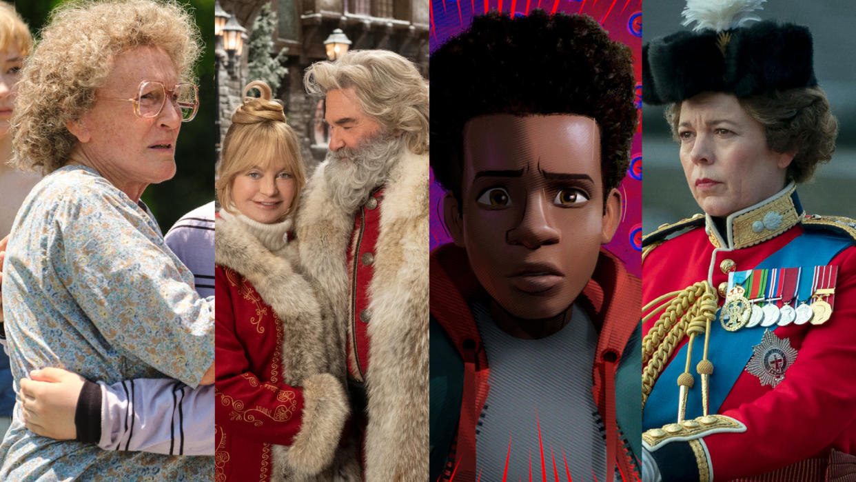 'Hillbilly Elegy', 'The Christmas Chronicles 2', 'Spider-Man: Into the Spider-Verse' and 'The Crown' S4. (Credit: Lacey Terrell/Joe Lederer/fotojo/Sony/Des Willie/Netflix)