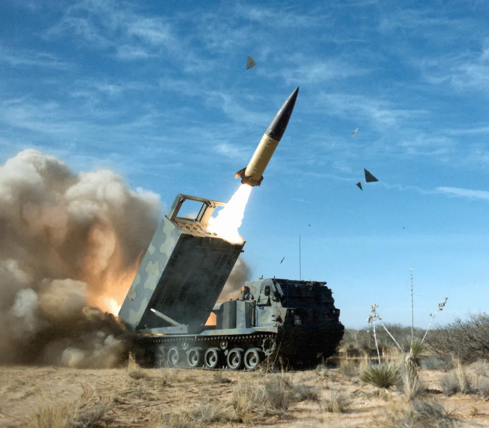 A rocket is launched by an ATACMS Army Tactical Missile System. 