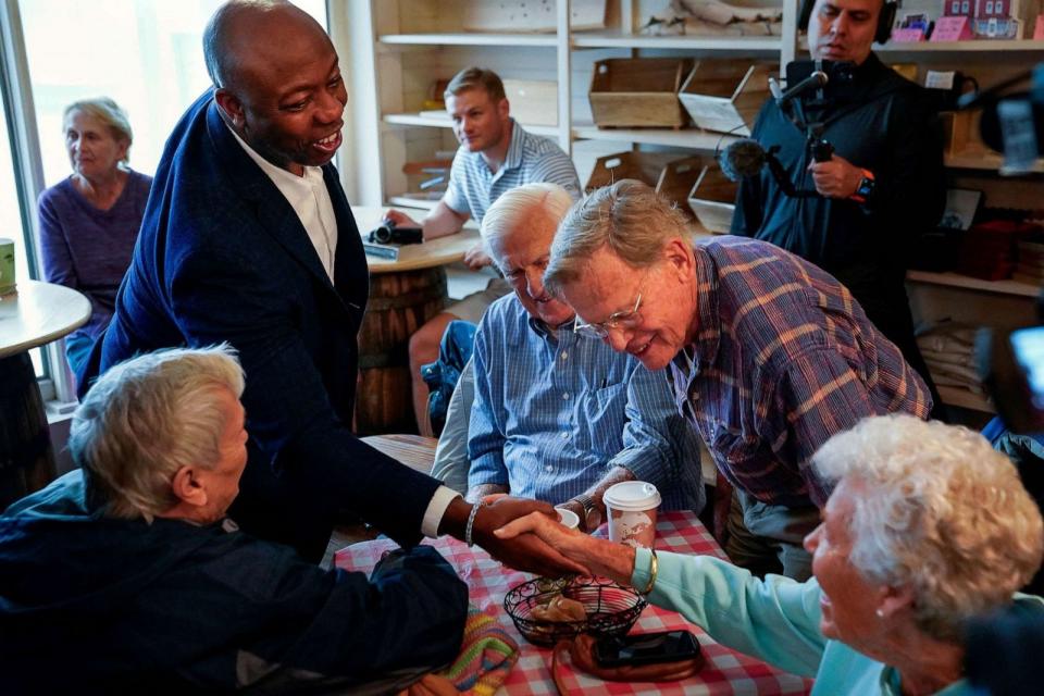 PHOTO: FILE - Republican presidential candidate Senator Tim Scott meets with potential voters in Hooksett, N.H., Aug. 25, 2023. (Elizabeth Frantz/Reuters, FILE)