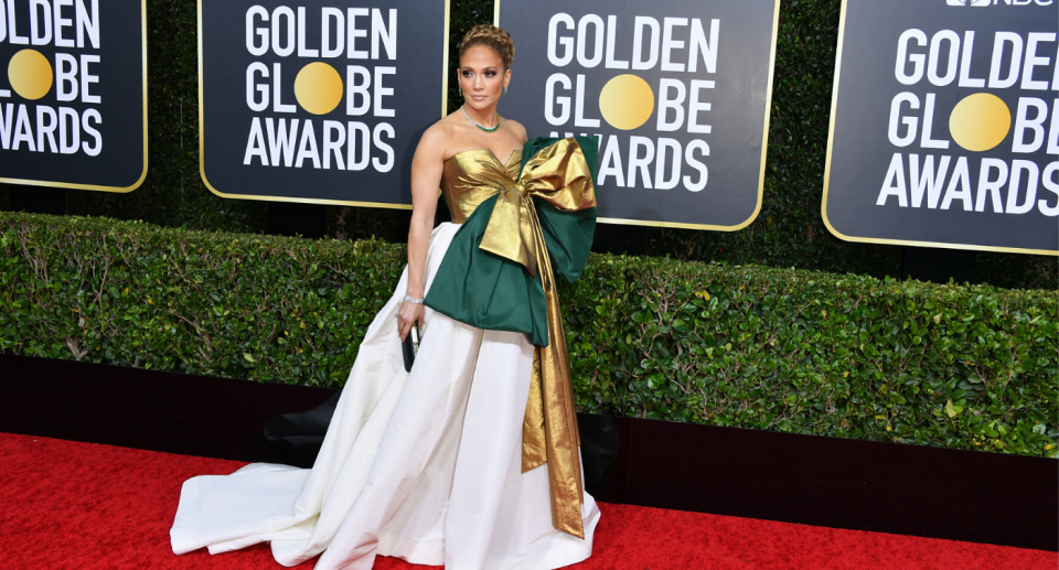 Jennifer Lopez in a Maison Valentino dress at the 2020 Golden Globes