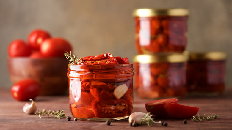 Sun-dried tomatoes in jar