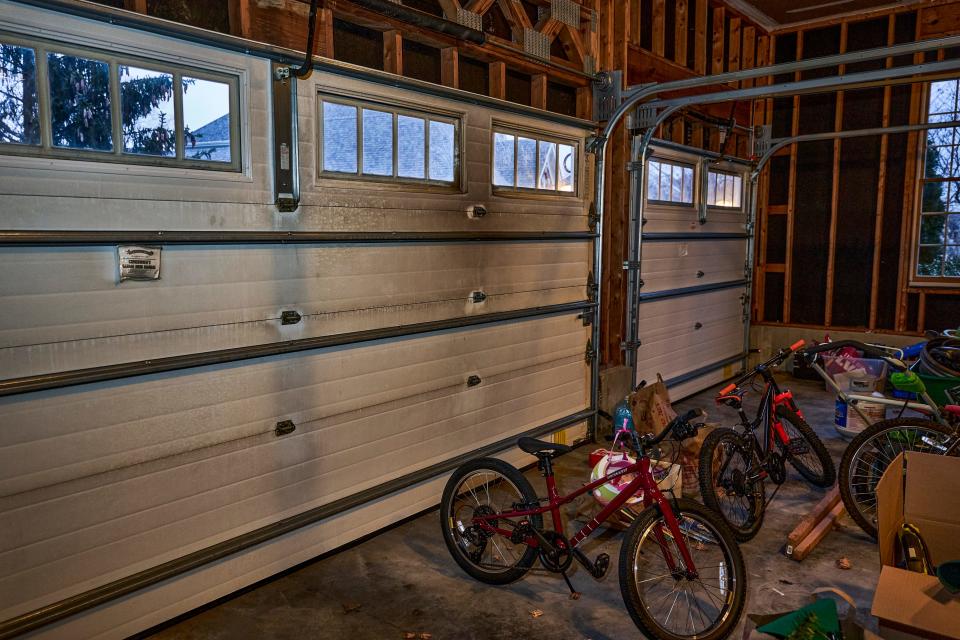 Damage to the Hawkins family's garage door, pictured on Jan. 11, 2024 in Chesterfield, Missouri, is visible from an incident that occurred in November 2023.