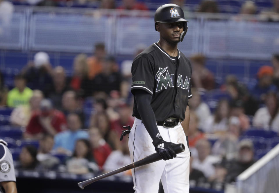 Lewis Brinson is hitting .161, but he’s got plenty of support for the All-Star Game. (AP Photo)