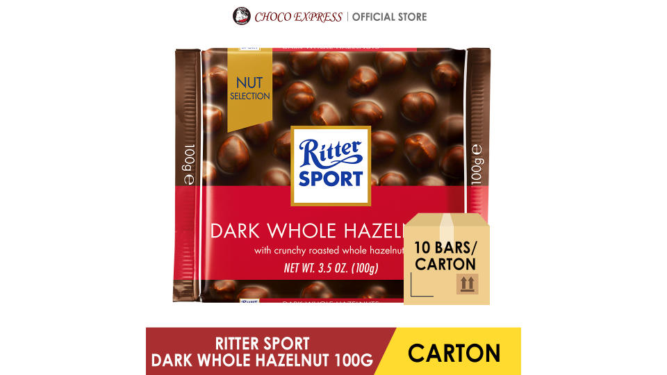 Ritter Sport Dark Whole Hazelnut 100g (10Bars/Carton) / Imported from GERMANY. (Photo: Lazada SG)