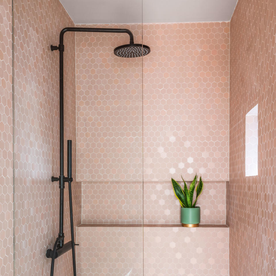 bathroom with shower in black finish