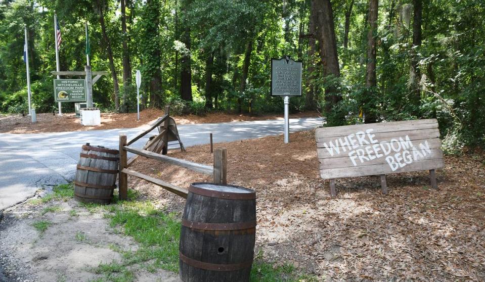 The entrance to the Historic Mitchelville Freedom Park is photographed on Monday.