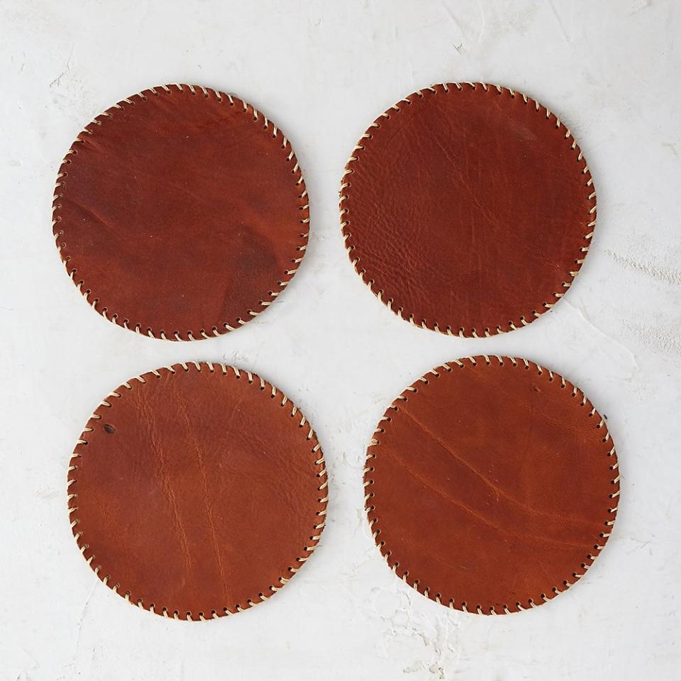 Best Gift for Craftsmen: Stitched Leather Coasters