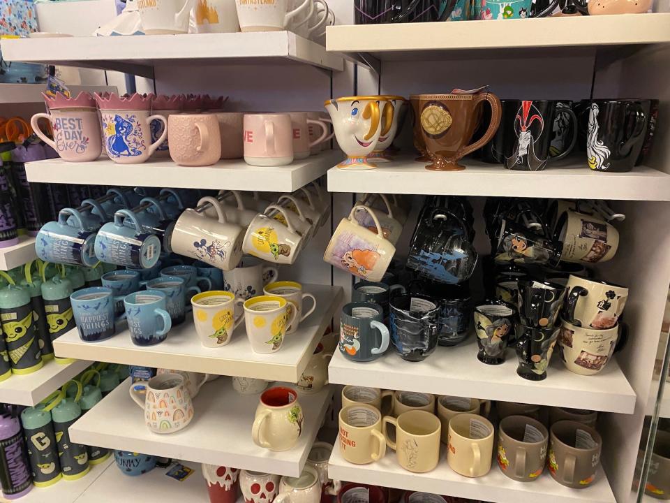 Mugs sold at the Disney Outlet in Elizabeth, New Jersey.