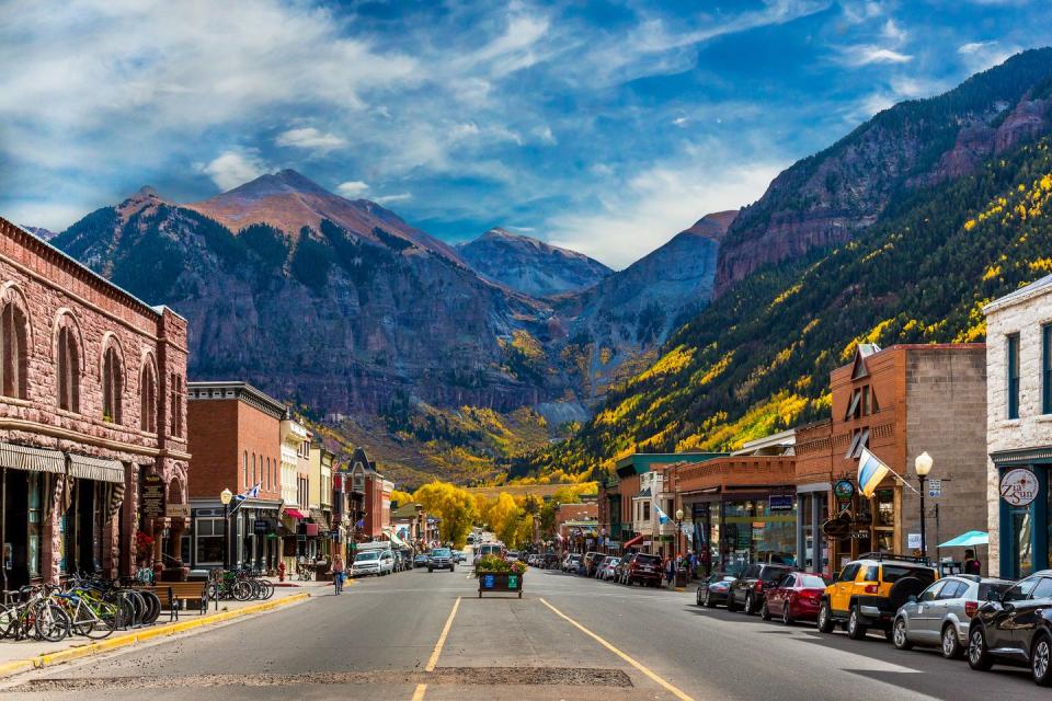 <p>This former Victorian mining town at the foot of the Rocky Mountains will basically bring you back in time. With a population of about 2,500, this place is small, but totally worth the trip. There's a ski and golf resort, as well as lots of hiking and many annual events, like the Bluegrass Festival. It's also home to <a href="https://www.telluride.com/activities/bridal-veil-falls" rel="nofollow noopener" target="_blank" data-ylk="slk:Telluride's Bridal Veil;elm:context_link;itc:0;sec:content-canvas" class="link ">Telluride's Bridal Veil</a>, one of the most beautiful waterfalls in the world. </p>