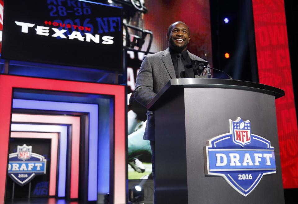 No podium necessary: the Texans’ Day 3 draft picks will be announced from outer space. (AP)