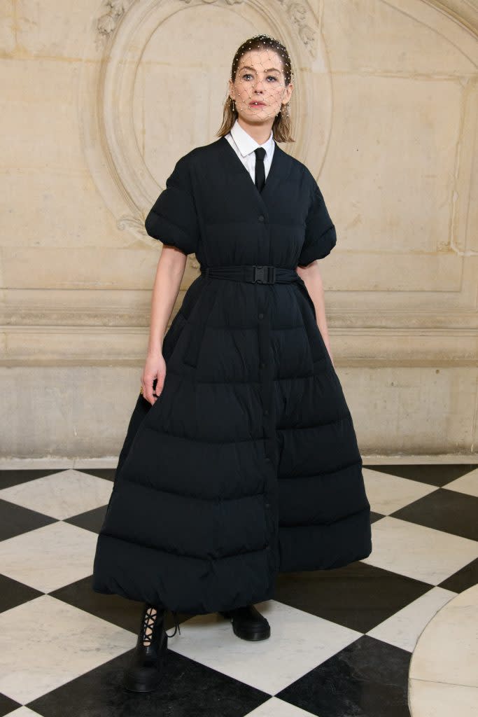 Rosamund Pike attends Dior’s Spring 2022 couture show in Paris. - Credit: AbacaPress / SplashNews.com