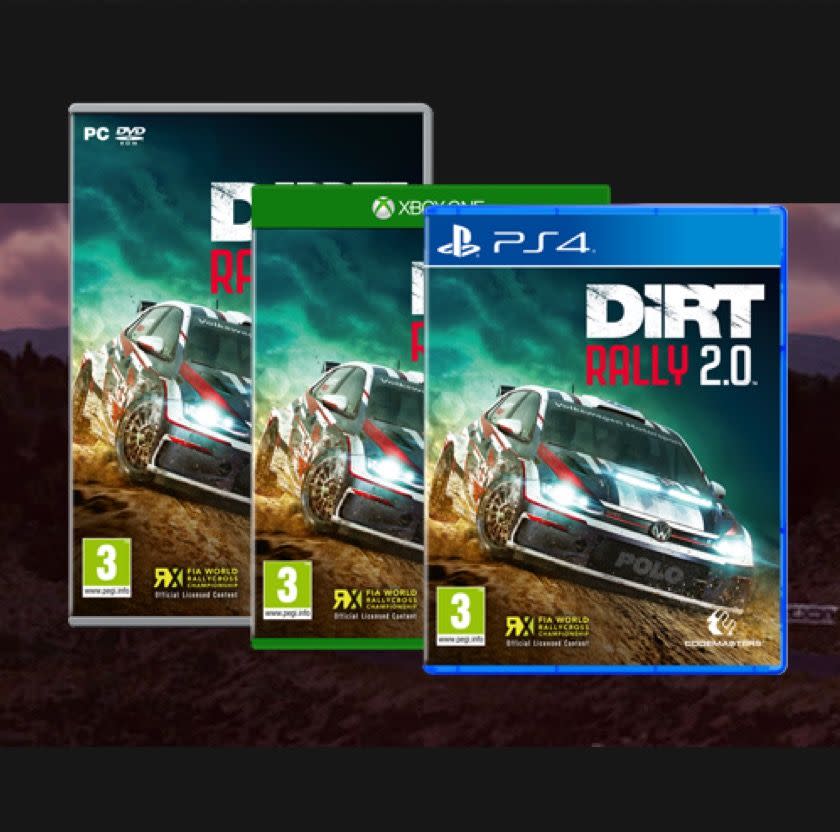 <p><a href="https://store.steampowered.com/app/690790/DiRT_Rally_20/https://dirtrally2.dirtgame.com" rel="nofollow noopener" target="_blank" data-ylk="slk:Shop Now;elm:context_link;itc:0;sec:content-canvas" class="link rapid-noclick-resp">Shop Now</a></p><p>DiRT Rally 2.0 (PC, Playstation, Xbox)</p><p>steampowered.com</p><p>$19.99</p>