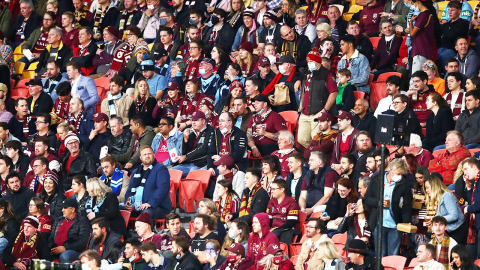 A capacity crowd of 52,000, pictured here at Suncorp Stadium for State of Origin Game II.