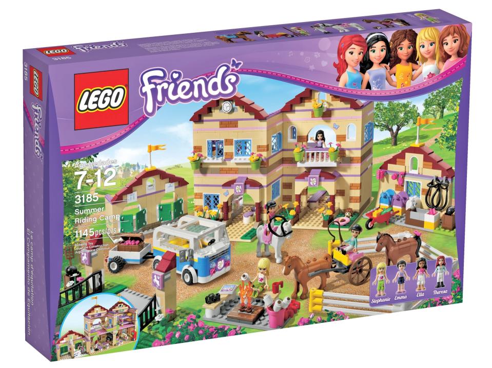 LEGO Friends- Summer Riding Camp Stable:  Send the kids to riding camp at the Summer Riding Camp Stable in the minibus, complete with a trailer. Kids can practice their horseback riding skills and learn to pull the cart with their of the Instructor Theresa doll. Classrooms lessons and miniature horses included!  For ages 6-12  Price $139.99