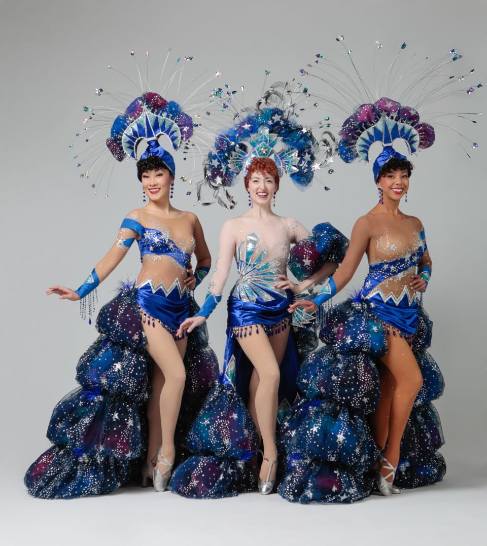 L Masumi Iwai, Darien Crago and Lily Rose plays chorus girls in the Asolo Repertory Theatre production of “Crazy For You.” They wear costumes created by Eduardo Sicangco before his death in October.