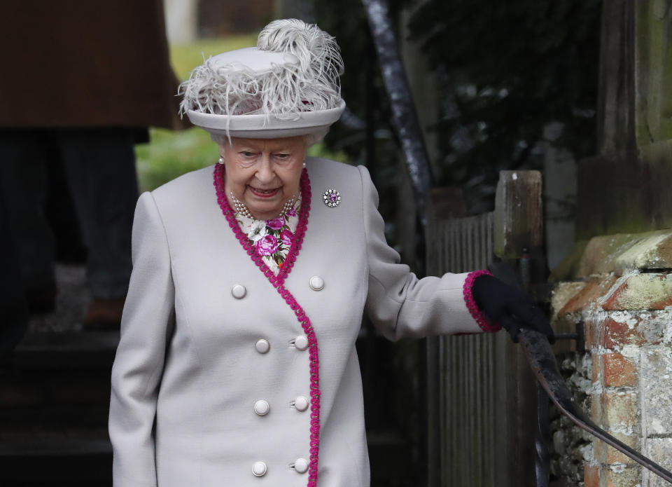 Britain's Queen Elizabeth II leaves after attending the Christmas day service at St Mary Magdalene Church in Sandringham in Norfolk, England, Tuesday, Dec. 25, 2018. (AP PhotoFrank Augstein)