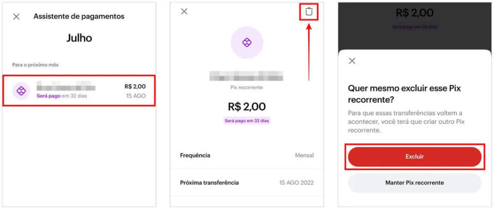 Selecione o Pix Recorrente para excluir a operação no app do Nubank (Captura de tela: Caio Carvalho)
