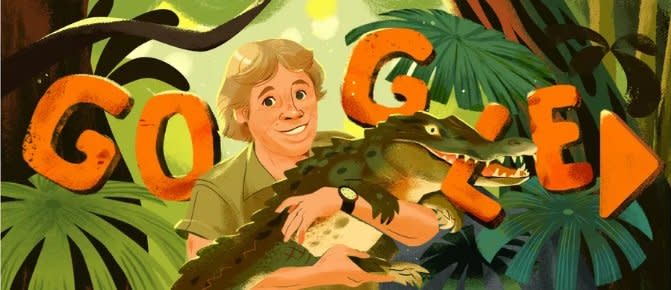 Steve Irwin is being celebrated with a Google Doodle on what would have been his 57th birthday (Google )