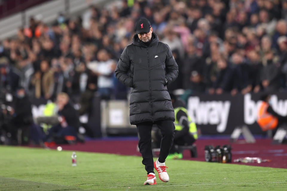 Jürgen Klopp, Trainer von Liverpool, während des Premier League Spiels zwischen West Ham United und Liverpool im London Stadium