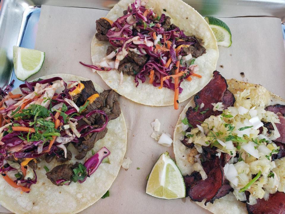 At Oz Tacos & Tequila in Lincoln, you can try the Beef Bulgogi (left and center) and Hot Pastrami tacos or order the taco special of Bang Bang Shrimp. There will be a Wicked Happy Hour on Saturday, 5-7 p.m., with $5 apps and drinks.