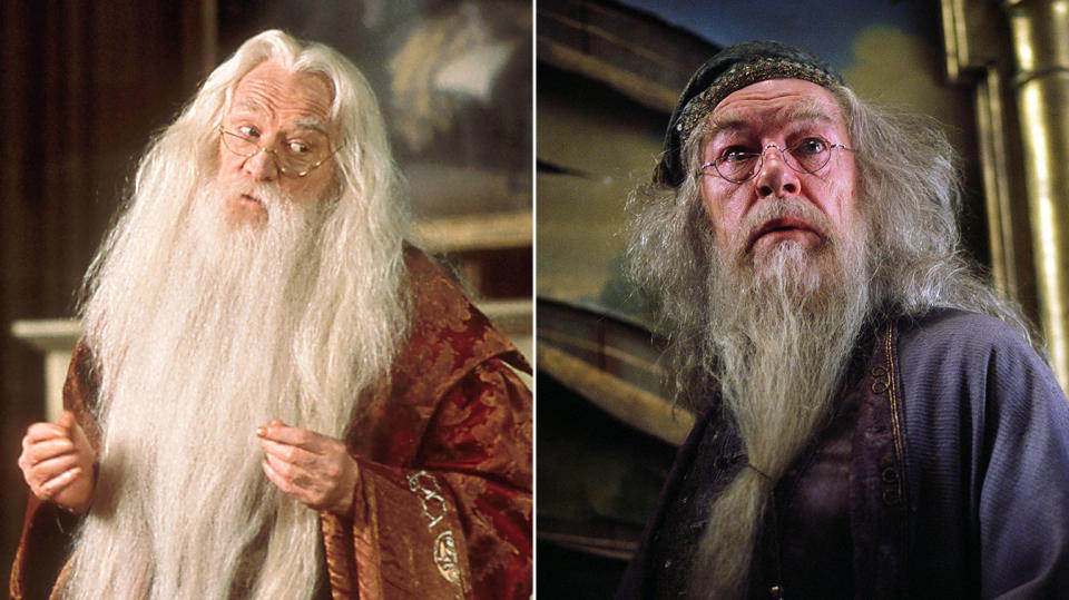 Richard Harris (L) a joué Dumbledore deux fois, avant que Michel Gambon ne reprenne le rôle dans Harry Potter.  (Warner Bros.)