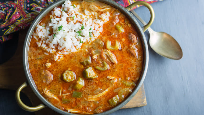 pot of gumbo with rice