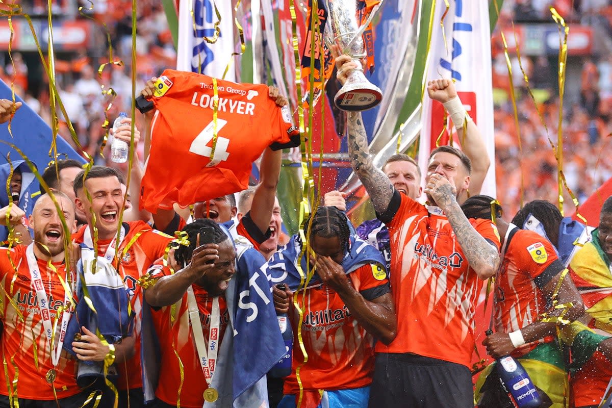 Euphoria: Luton were promoted to the Premier League for the first time at Wembley  (Getty Images)