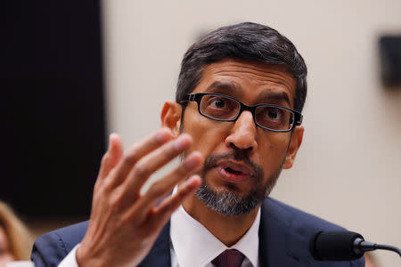 Google CEO Sundar Pichai testifies at a House Judiciary Committee hearing “examining Google and its Data Collection, Use and Filtering Practices” on Capitol Hill in Washington, U.S., December 11, 2018. REUTERS/Jim Young