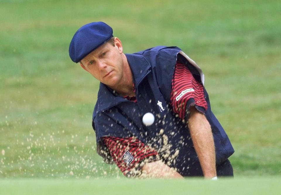 PINEHURST, : Payne Stewart of the US hits out of a sand trap on to the fourth green at Pinehurst No. 2 during the final round of the US Open Championship 20 June, 1999, at Pinehurst, NC. Stewart started the round at -1. (STEPHEN JAFFE/AFP via Getty Images)