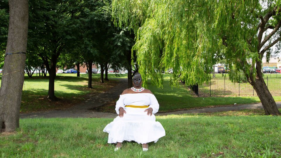 Faustine's 2021 photo "When The Mind Forgets The Soul Remembers," shot at an enslaved African burial ground in the Bronx. - Nona Faustine/Courtesy Brooklyn Museum