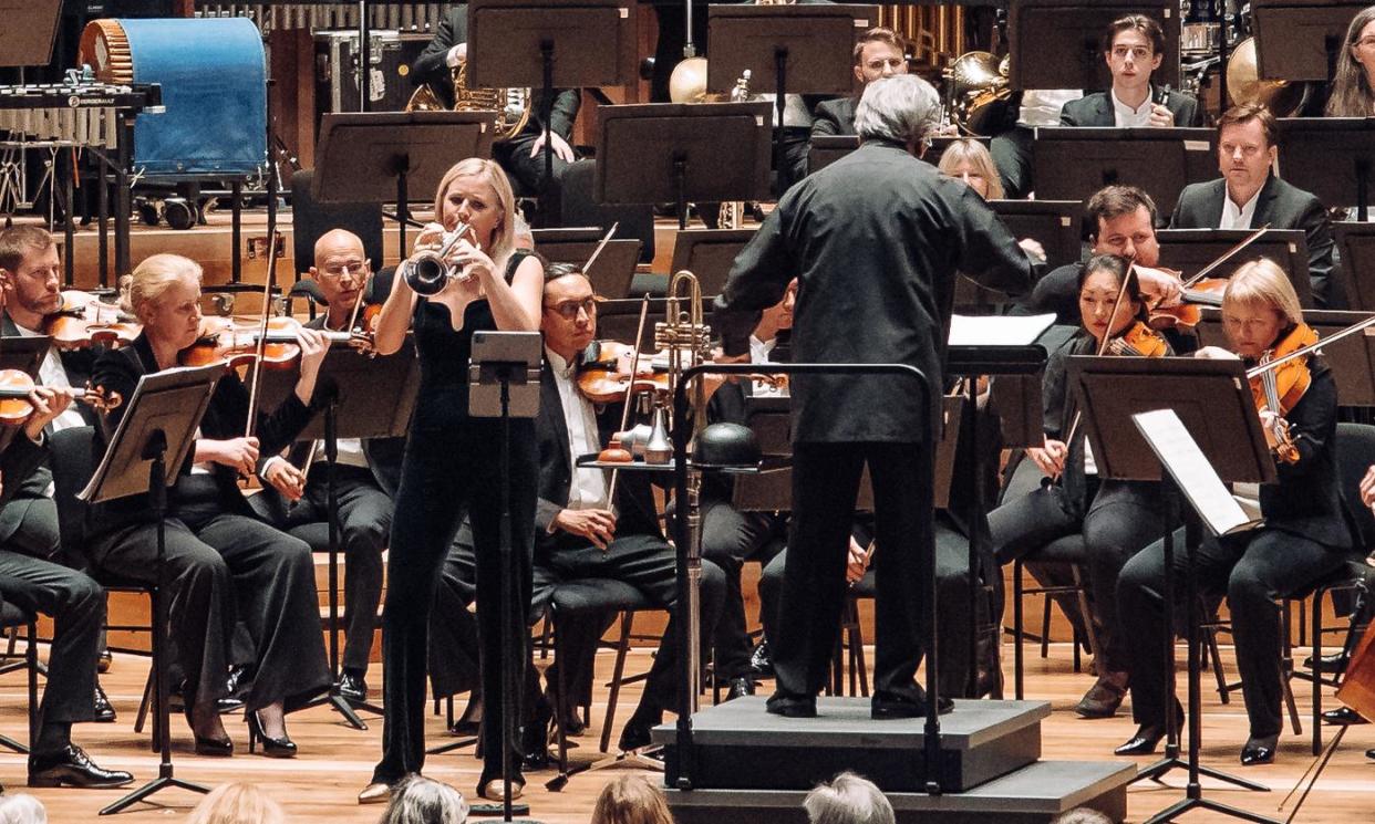 <span>Virtuoso technique … Alison Balsom on stage with Antonio Pappano and the LSO in Bristol.</span><span>Photograph: @soulmediauk</span>