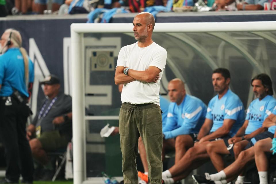 Pep Guardiola takes on former club Bayern Munich on Thursday.   (Manchester City FC via Getty Images)